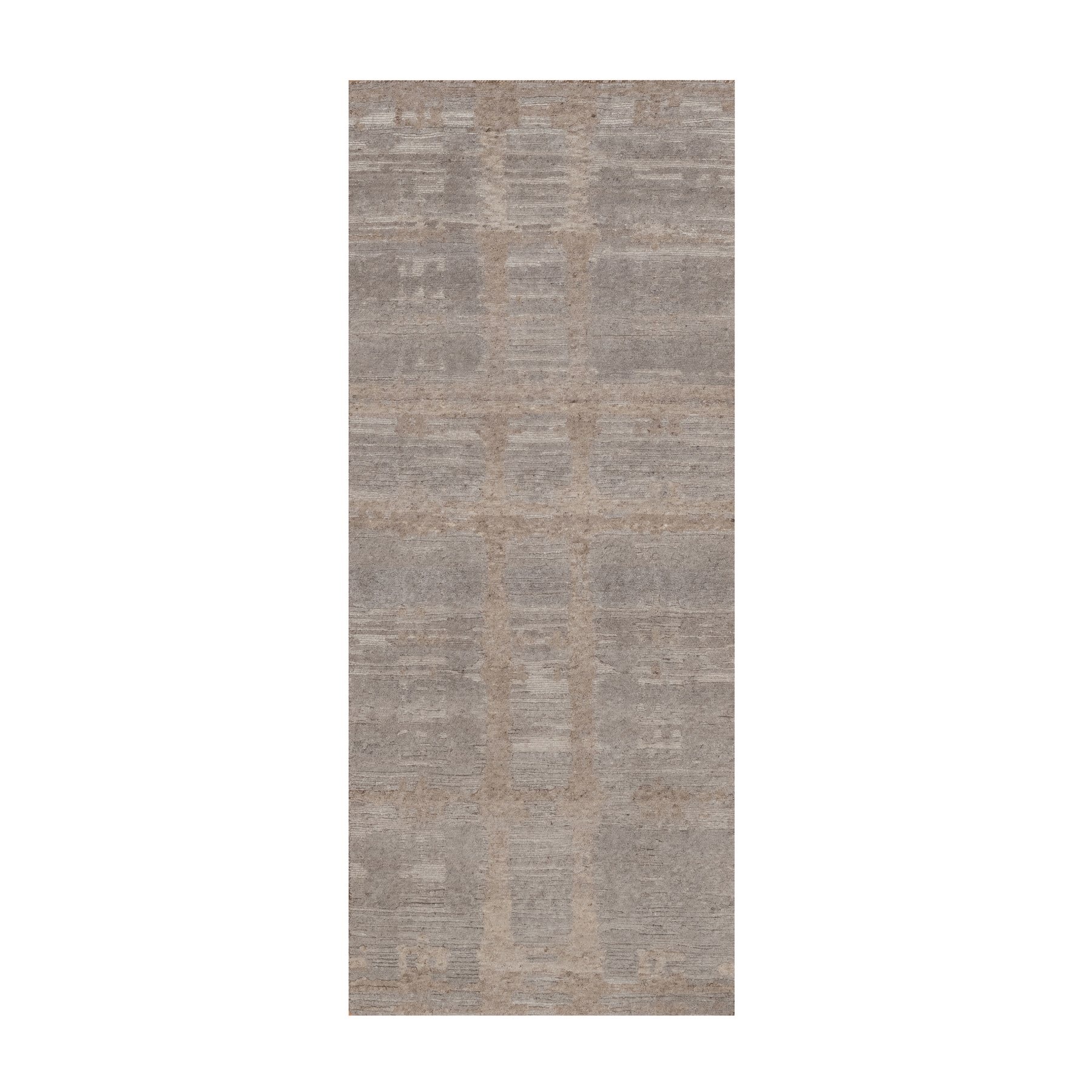 Amphora Brown, Modern Criss Cross Erased Design, Hand Spun Undyed Natural Wool, Hand Knotted, Runner, Oriental Rug